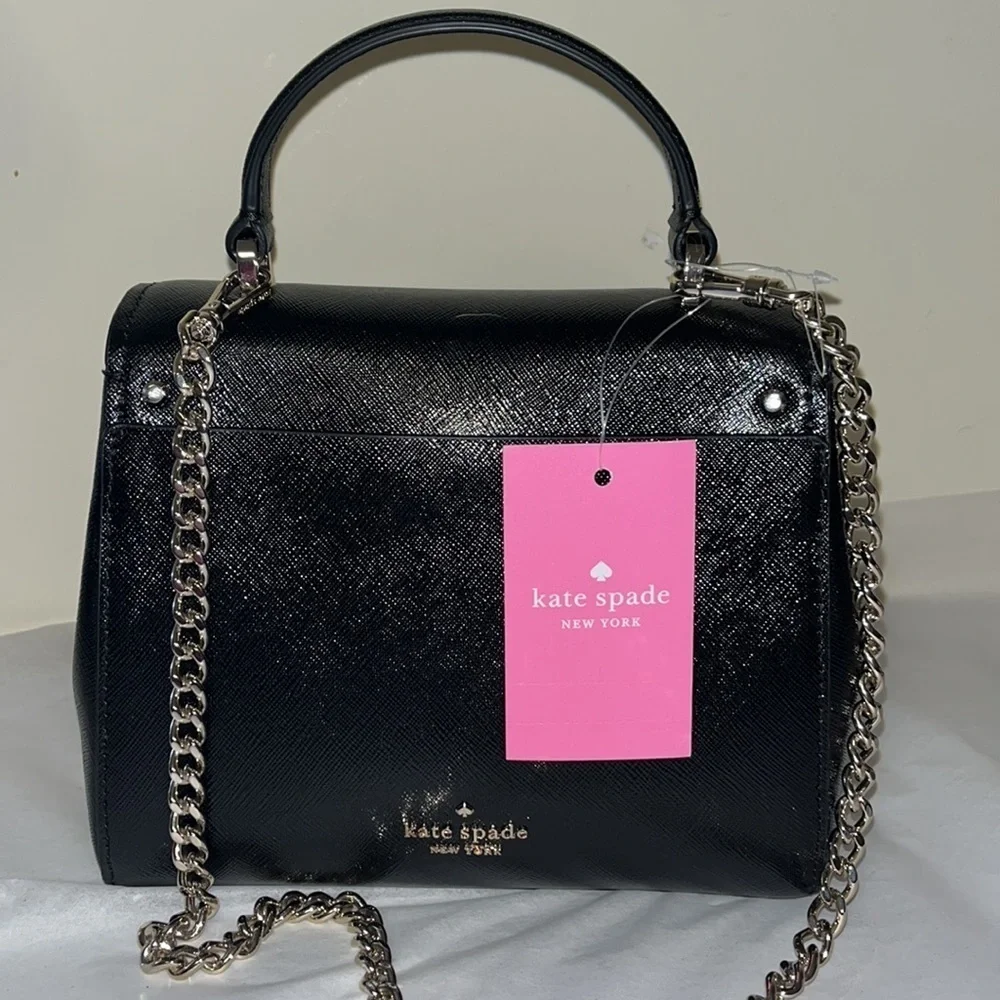 Kate spade, small black handle bag with removable gold crossbody chain, new